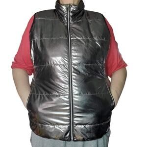 NEW Xersion Size XXL (fits XL) Women's Packable Puffer Vest  Metallic Silver